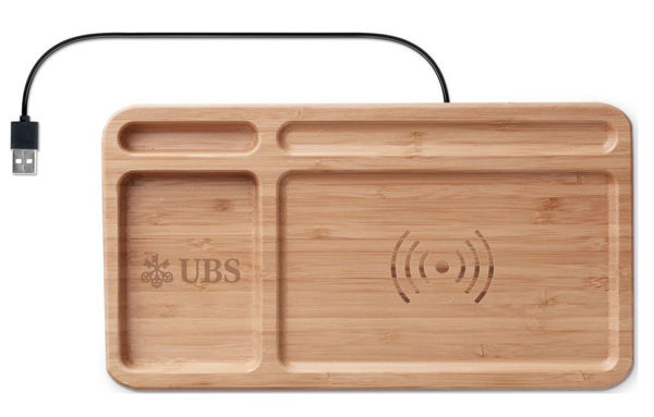 Picture of Bamboo Wireless Charging Desk Tidy